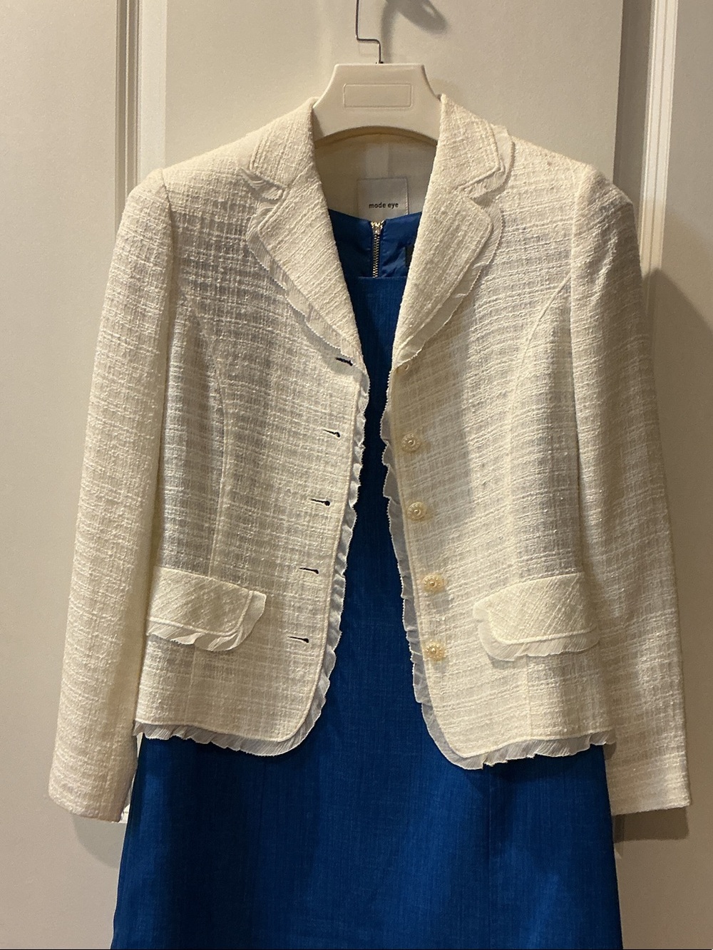 Women's Cream Textured Summer Tweed Jacket